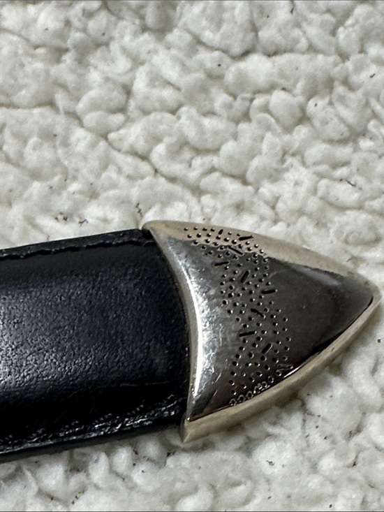Kingston(?) Leather Western Belt, Silver Tone Ornate Conches, Buckle & Tip 58 main image 5